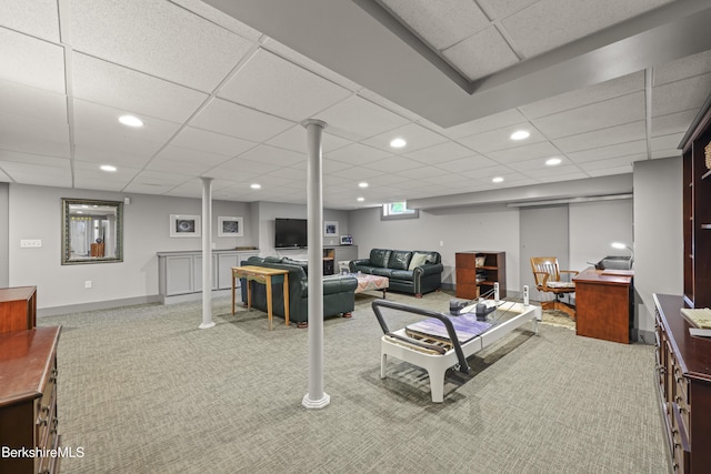 68 Colt Rd, Pittsfield, MA 01201 - living area featuring a drop ceiling, carpet floors, recessed lighting, and baseboards