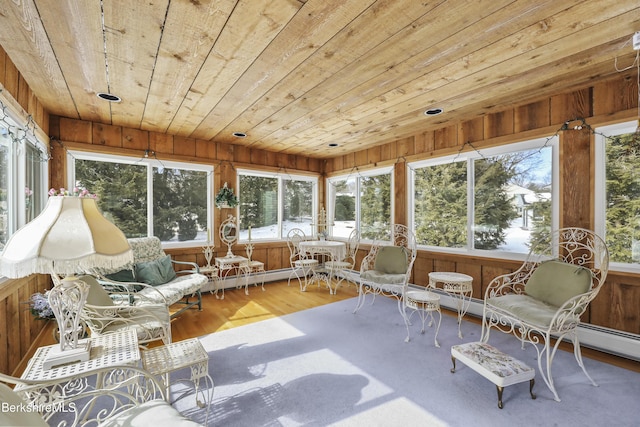 sunroom featuring wooden ceiling and a healthy amount of sunlight