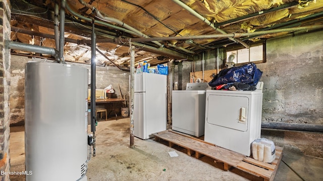 14 Hall St, North Adams, MA 01247 - unfinished below grade area with freestanding refrigerator, gas water heater, and independent washer and dryer