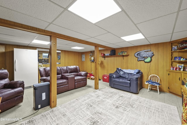 785 E New Lenox Rd, Pittsfield, MA 01201 - living room featuring a drop ceiling and wood walls