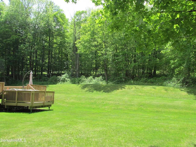 499 Tamarack Rd, Pittsfield, MA 01201 - view of green lawn with a wooden deck