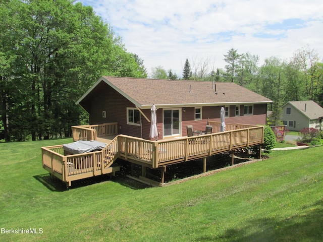499 Tamarack Rd, Pittsfield, MA 01201 - rear view of property with a lawn, a wooden deck, and roof with shingles