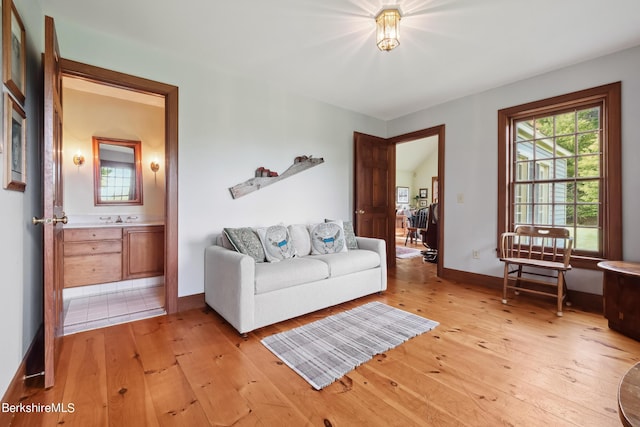 living room featuring light wood-type flooring