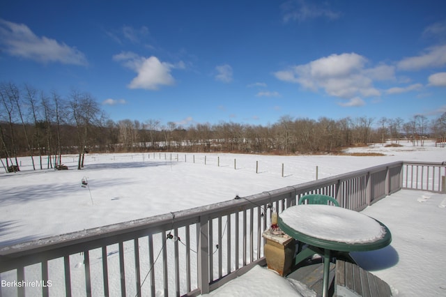 view of snow covered deck