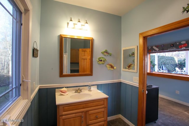 bathroom featuring hardwood / wood-style floors and vanity