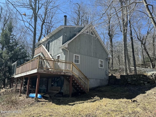 173 King Richard Dr, Becket, MA 01223 - back of house with a wooden deck and stairway