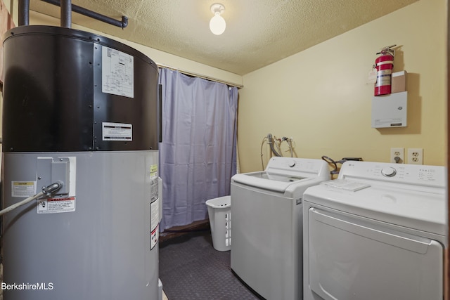 284 Brewer Branch Rd, New Marlborough, MA 01230 - laundry room with washing machine and dryer, heating unit, carpet flooring, and a textured ceiling