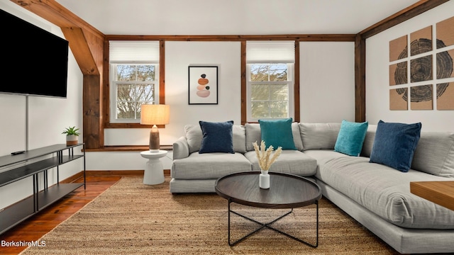 living room with dark wood-type flooring