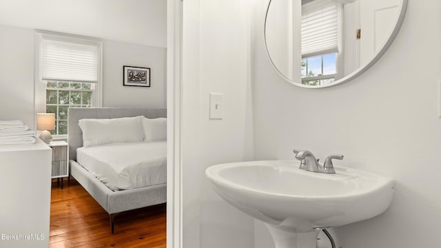 bathroom with hardwood / wood-style flooring and sink