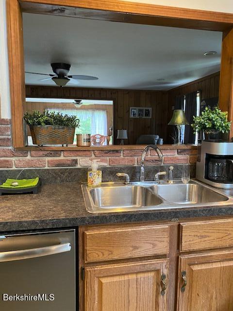 16 Woodlawn Ave, North Adams, MA 01247 - kitchen featuring dishwasher, dark countertops, and ceiling fan