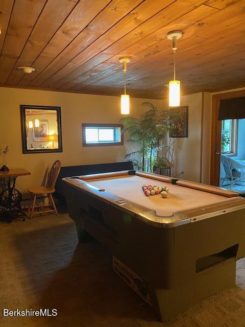 16 Woodlawn Ave, North Adams, MA 01247 - playroom featuring wooden ceiling, billiards table, plenty of natural light, and carpet