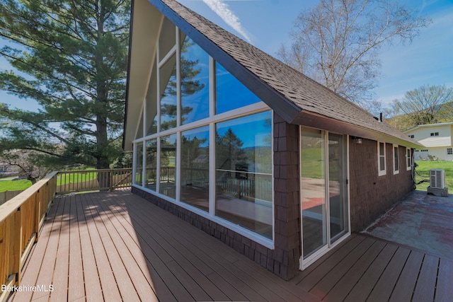 wooden terrace with central air condition unit