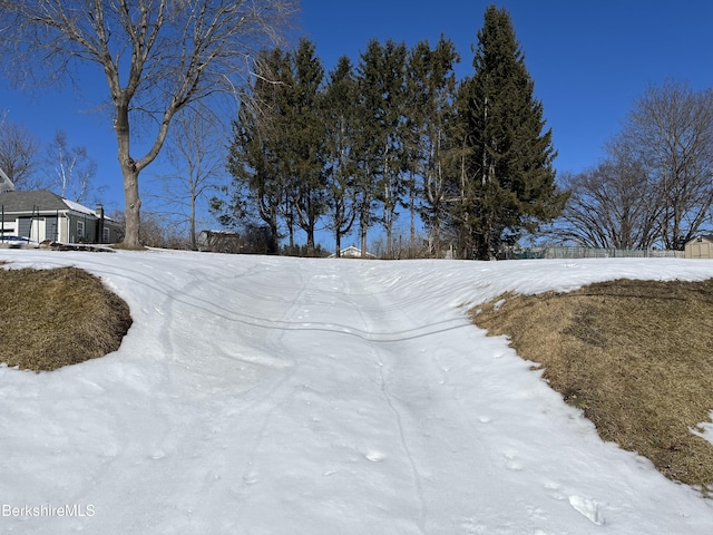 view of yard layered in snow