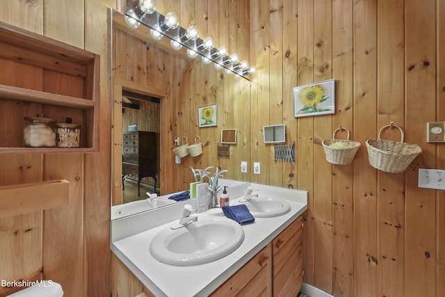 112 Silver St, Lanesborough, MA 01237 - full bathroom featuring wooden walls and double vanity