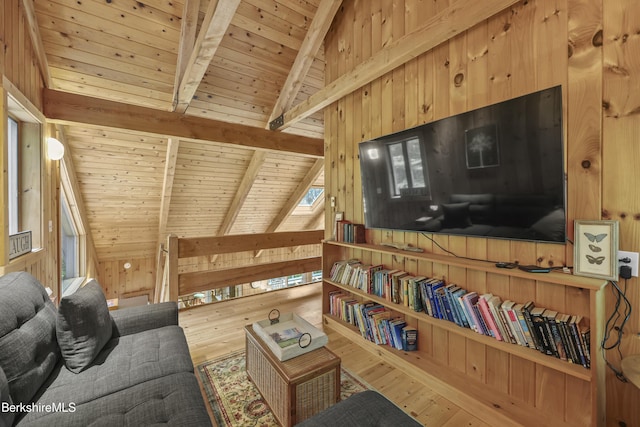 112 Silver St, Lanesborough, MA 01237 - living area with wood ceiling, hardwood / wood-style floors, and wooden walls