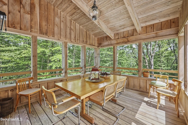 112 Silver St, Lanesborough, MA 01237 - sunroom / solarium featuring a deck, wooden ceiling, healthy amount of natural light, hardwood / wood-style flooring, and wooden walls