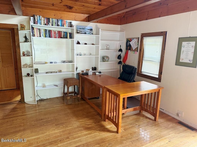 8 Brook Ln, Becket, MA 01223 - office space featuring wood finished floors and a wood ceiling with exposed beams