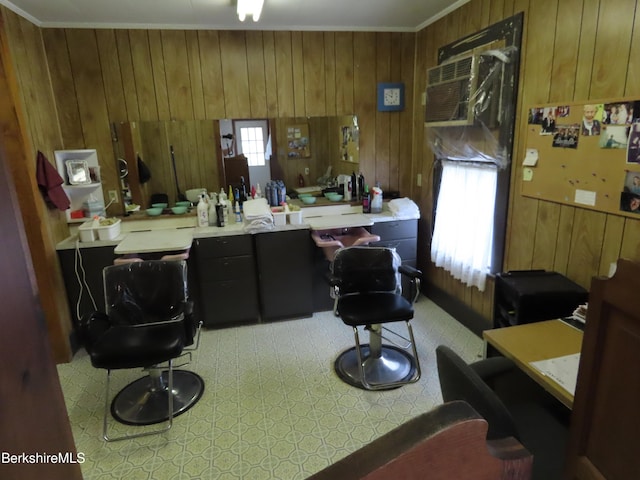 16-18 Hoosac St, Adams, MA 01220 - miscellaneous room featuring an office area, wood walls, and crown molding