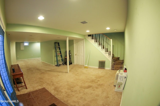 basement featuring carpet floors