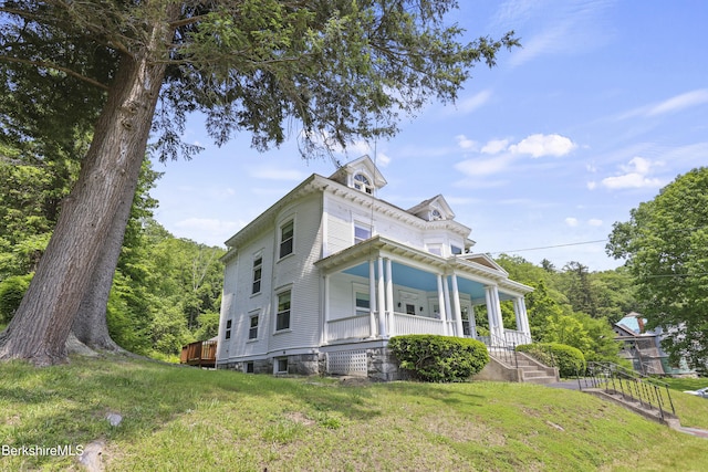 855 Massachusetts Ave, North Adams, MA 01247 - view of property exterior with a porch and a lawn