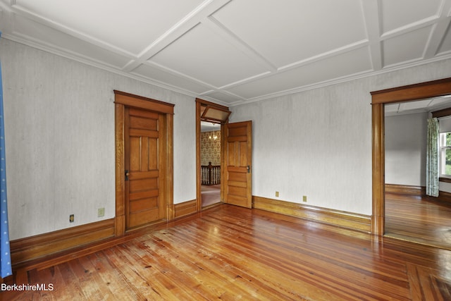 855 Massachusetts Ave, North Adams, MA 01247 - empty room with coffered ceiling, hardwood / wood-style flooring, and baseboards