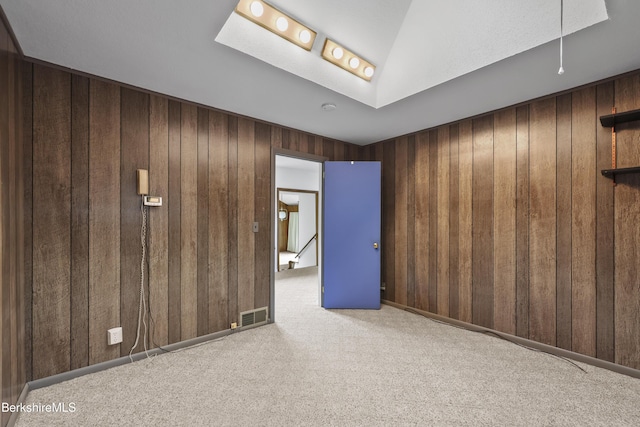 73 Narragansett Ave, Lanesborough, MA 01237 - unfurnished room featuring carpet, wood walls, and a skylight