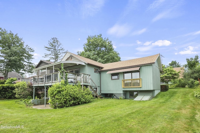 73 Narragansett Ave, Lanesborough, MA 01237 - rear view of house with a wooden deck, roof with shingles, and a yard