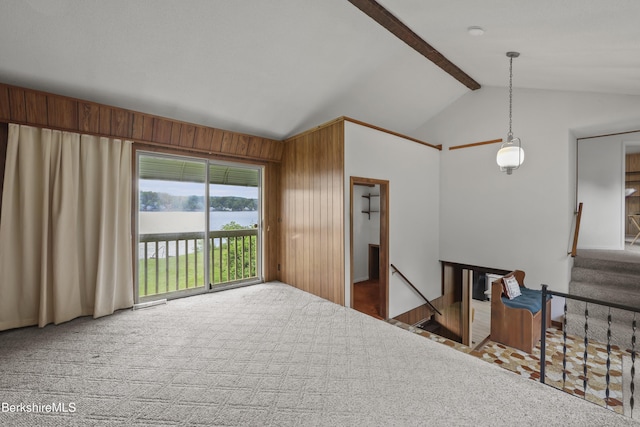 73 Narragansett Ave, Lanesborough, MA 01237 - empty room featuring carpet flooring, wood walls, and a smoke detector