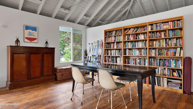 771 W Rd, Sheffield, MA 01257 - office featuring hardwood / wood-style flooring, wood ceiling with exposed beams, and high vaulted ceiling