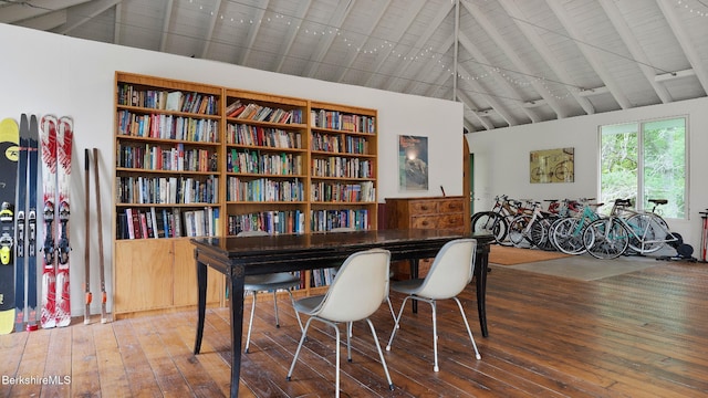 771 W Rd, Sheffield, MA 01257 - dining space featuring hardwood / wood-style floors, high vaulted ceiling, and wood ceiling with exposed beams