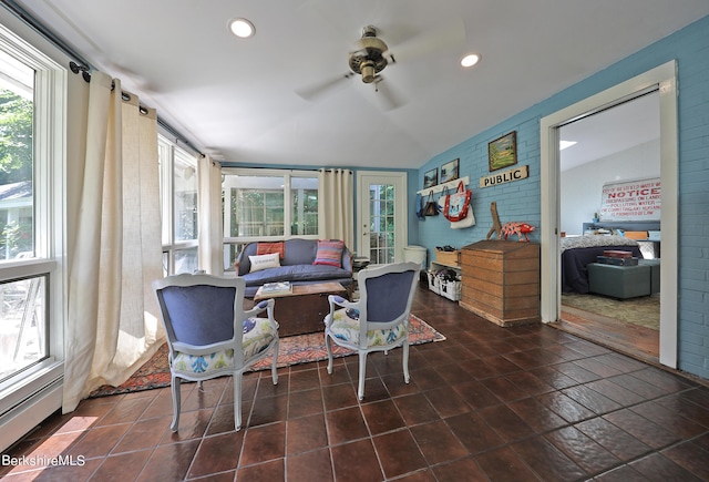 1 Train Hill Rd, Stockbridge, MA 01262 - living room featuring ceiling fan and lofted ceiling