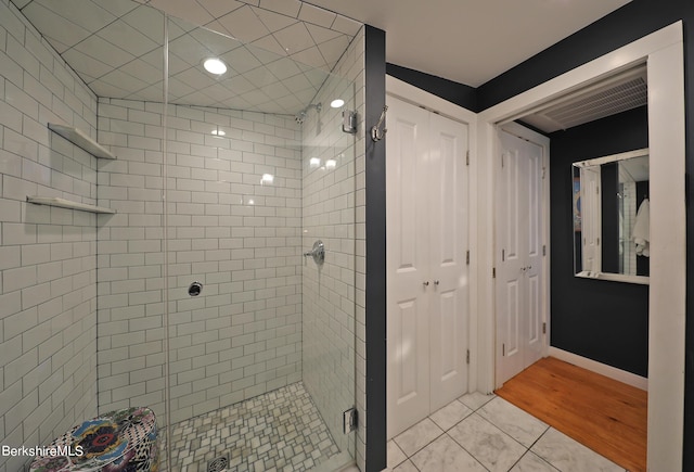 1 Train Hill Rd, Stockbridge, MA 01262 - bathroom featuring a shower with door and wood-type flooring