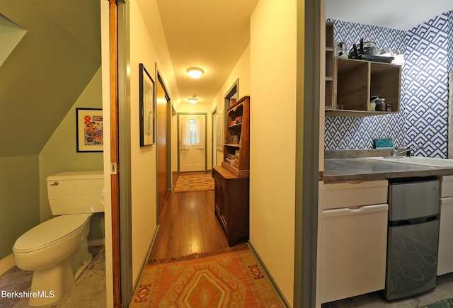 1 Train Hill Rd, Stockbridge, MA 01262 - hall with built in shelves, sink, and light hardwood / wood-style flooring