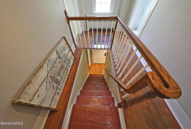 1 Train Hill Rd, Stockbridge, MA 01262 - staircase featuring radiator heating unit and wood-type flooring