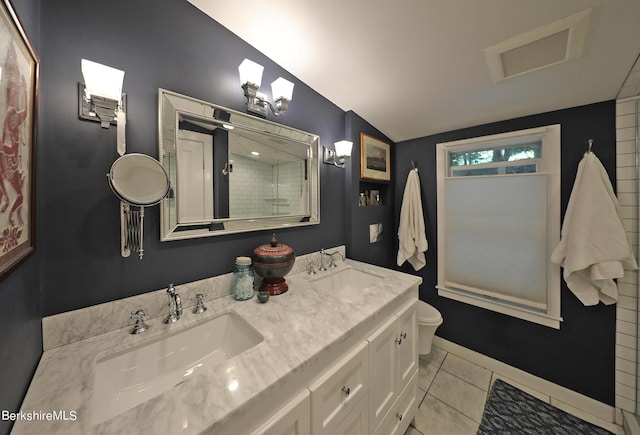 1 Train Hill Rd, Stockbridge, MA 01262 - bathroom with tile patterned floors, walk in shower, vanity, and toilet