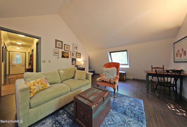 1 Train Hill Rd, Stockbridge, MA 01262 - living room featuring dark hardwood / wood-style floors and vaulted ceiling
