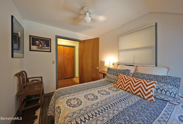 1 Train Hill Rd, Stockbridge, MA 01262 - bedroom featuring ceiling fan, vaulted ceiling, and a closet