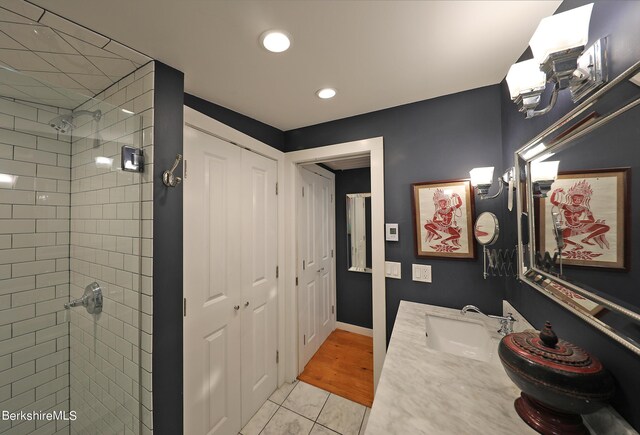 1 Train Hill Rd, Stockbridge, MA 01262 - bathroom with tile patterned floors, vanity, and tiled shower