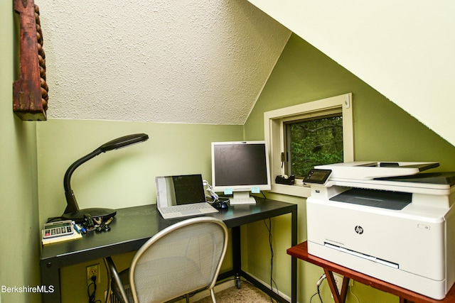 345 Big Bass Ln, Becket, MA 01223 - home office featuring lofted ceiling and a textured ceiling