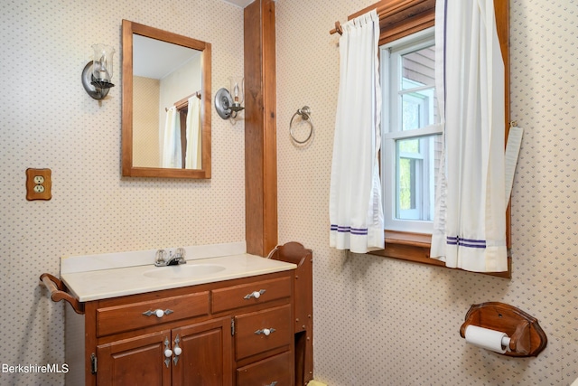 1151 Hancock Rd, Williamstown, MA 01267 - bathroom with vanity and wallpapered walls