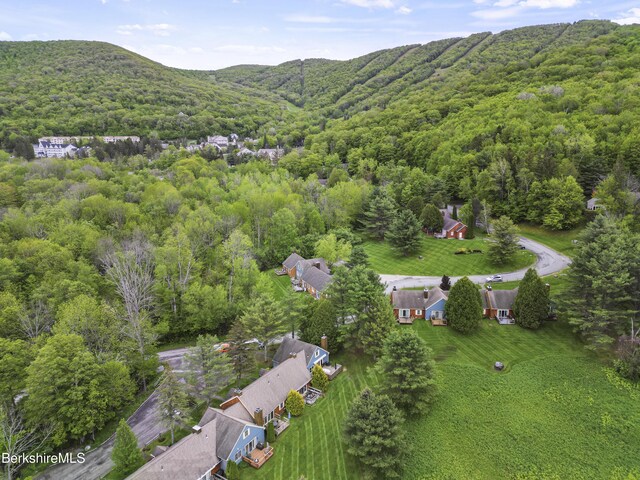 94 Corey Rd Unit D, Hancock, MA 01237 - aerial view of property's location with a heavily wooded area and a mountain backdrop
