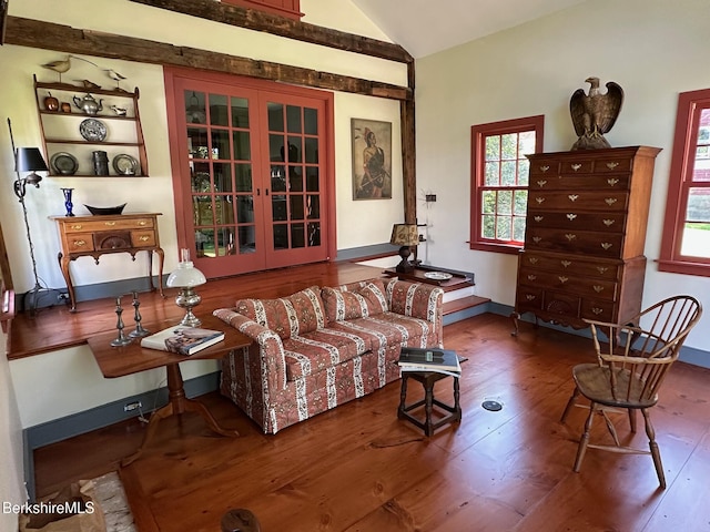 3 Swamp Rd, West Stockbridge, MA 01266 - living room with french doors, vaulted ceiling, hardwood / wood-style flooring, and healthy amount of natural light