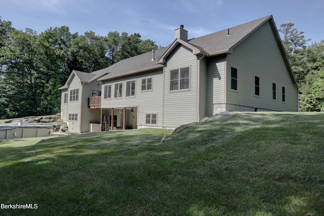 7 Perry Rd, Sandisfield, MA 01255 - back of house with a chimney, a yard, and a wooden deck
