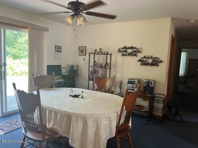 dining area with ceiling fan