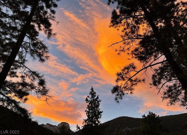 nature at dusk featuring a mountain view