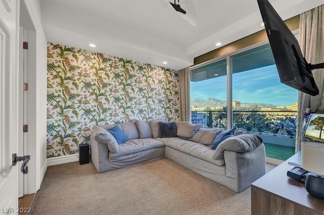 living room featuring ceiling fan