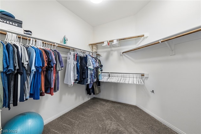 spacious closet featuring dark colored carpet