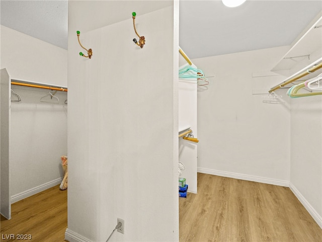 spacious closet with light hardwood / wood-style floors