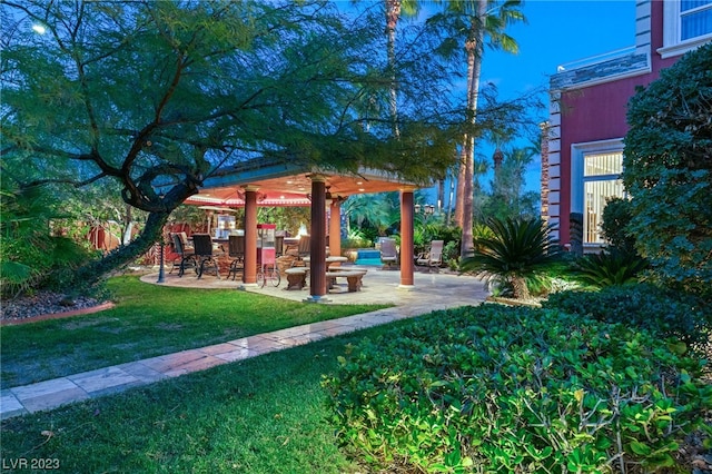 view of yard with a patio area and an outdoor bar