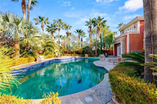 view of swimming pool with a patio